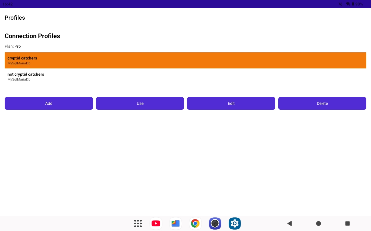 Placeholder image: Connection profiles list screen in QueryPilot
